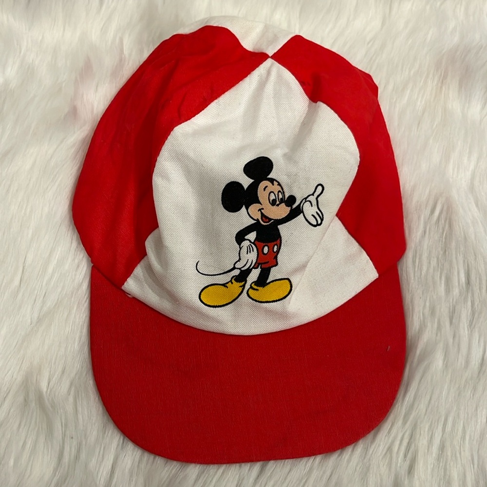 Vintage Disney Mickey Mouse Youth Boys Girls Red White Elastic Hat Cap Size L